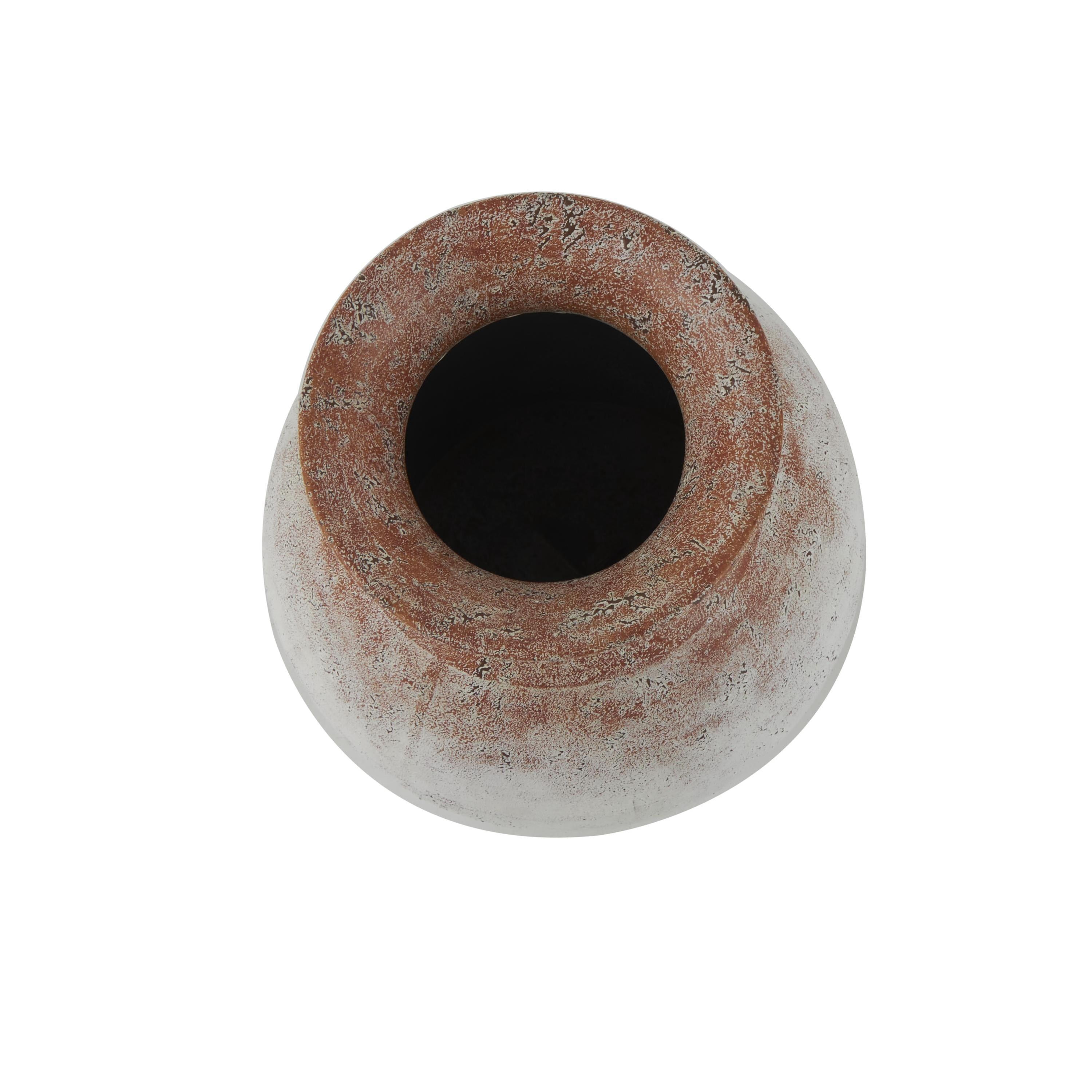 DecMode 14" Distressed Textured Copper Metal Vase with White Center