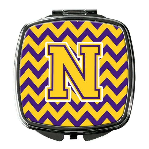 Letter N Chevron Purple and Gold Compact Mirror CJ1041-NSCM