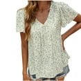 thumbnail image 2 of Tops for Women under $5 Short Sleeved V-neck Floral Print Casual Oversize Solid T-shirt White, 2 of 6