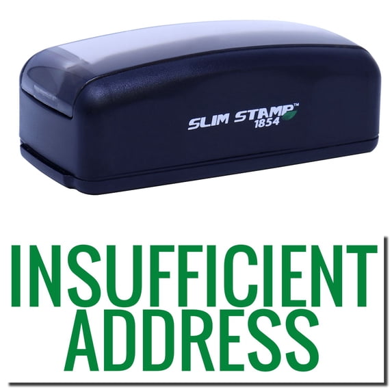 Large Pre-Inked Insufficient Address Stamp, Slim 1854, Ultra Slim Design, Impression Size 1-13/16" by 2-1/2", Up to 25,000 Impressions - Green Ink