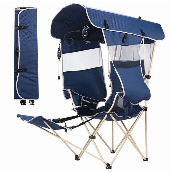 Oversized Folding Canopy Camping Chair with USB Powered Fan, Footrest & Side Shade – Outdoor Umbrella Chair for Sports, Beach, Patio & Lawn