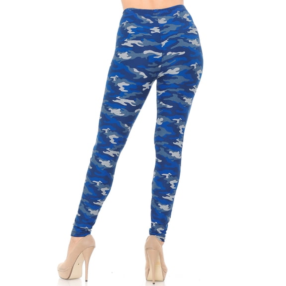 Buttery Soft Blue Grid Camouflage Plus Size Leggings (One Size Plus,Blue)