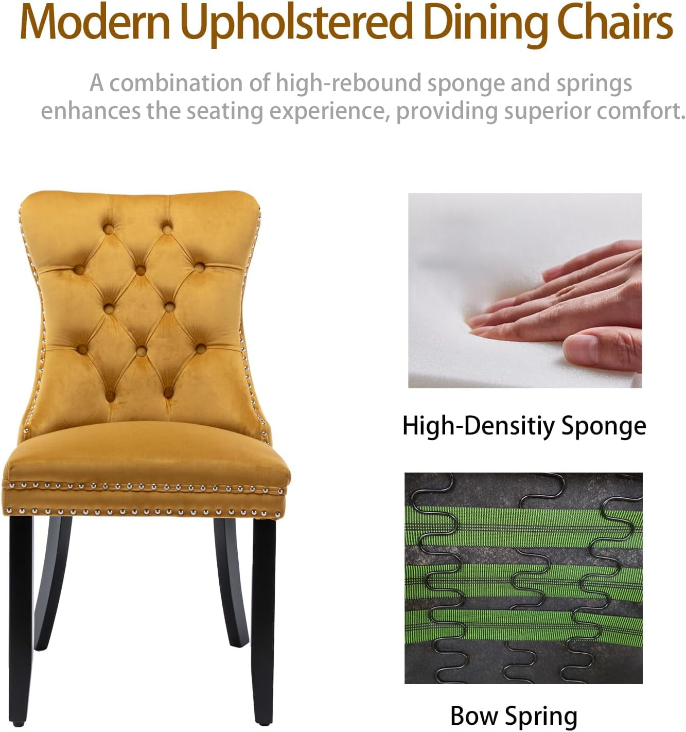 MOONMISS Dining Chairs 2-Pcs Set, High-end Velvet Upholstered Accent Chairs Button Tufted Dining Chairs with Back Ring Pull and Nailhead Trim,Yellow