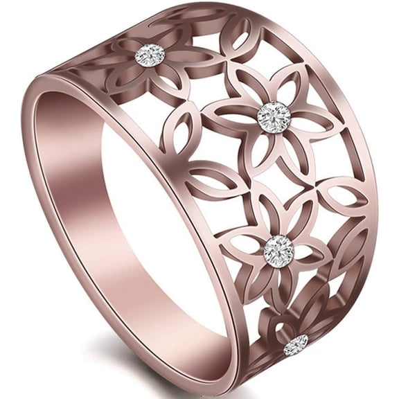 Stainless Steel Carved Flower Pattern Promise Wedding Statement Cocktail Party Ring