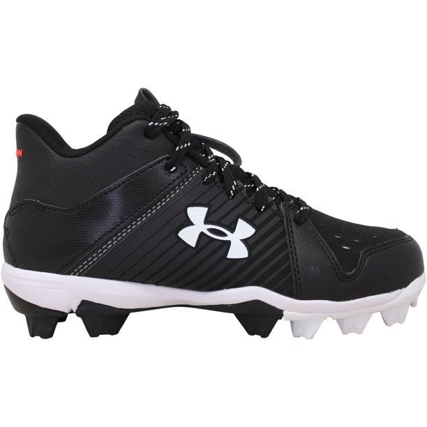 Under Armour Youth Leadoff Mid Rm Jr Molded Baseball Cleat Black/White