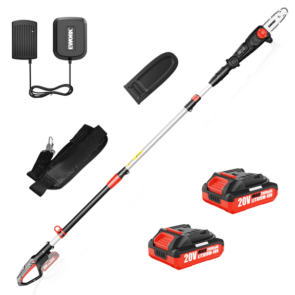EWORK Electric Pole Saws for Tree Trimming 20V 8-Inch Cordless Pole Chainsaw 6.5 Lbs, Extension to 14.2-Ft, Auto Oiling Pole Saw Battery Powered with Battery & Fast Charger for Branch Pruning & Prune