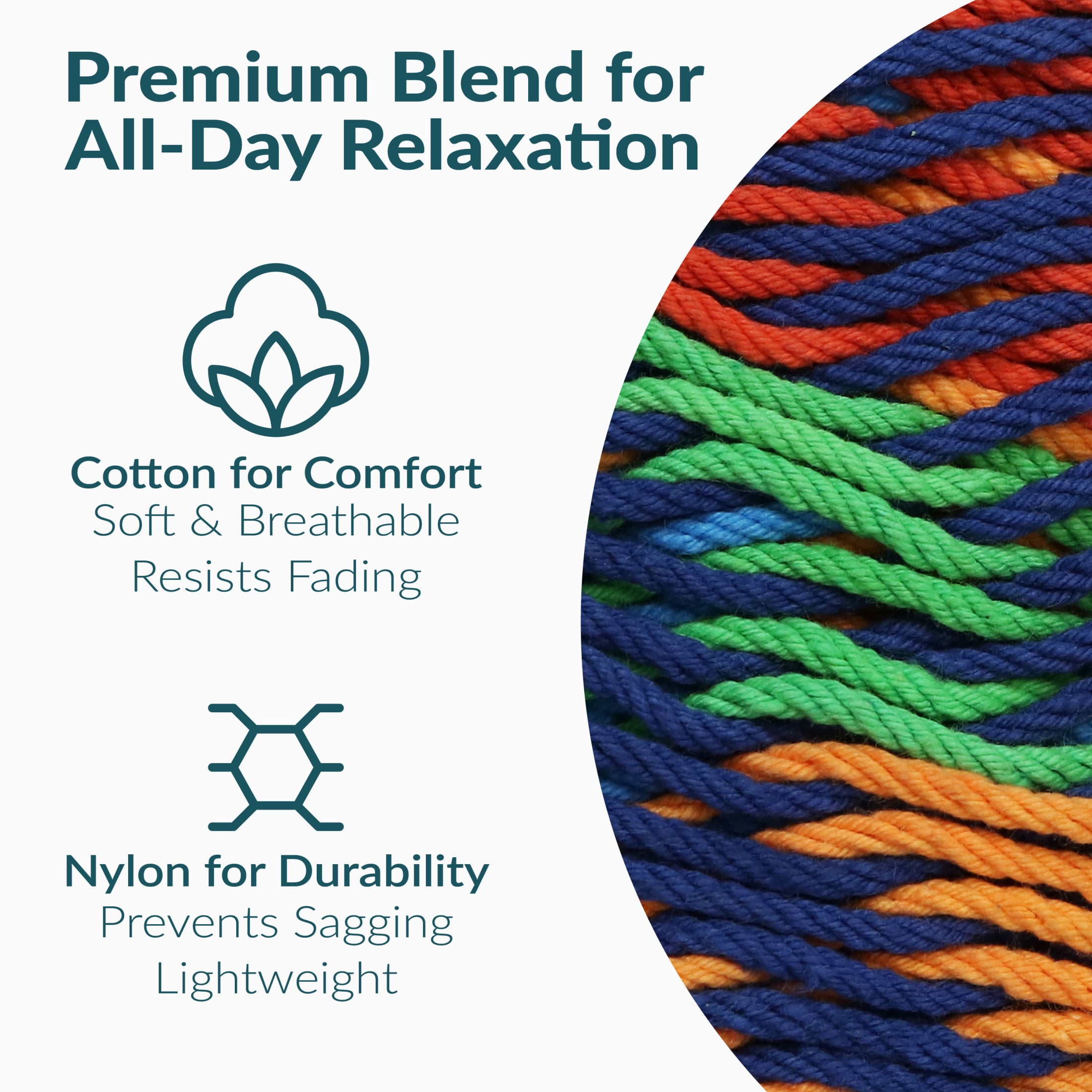 Sunnydaze 2-Person Cotton and Nylon Mayan Family Hammock, 625 lb Capacity - Multicolor