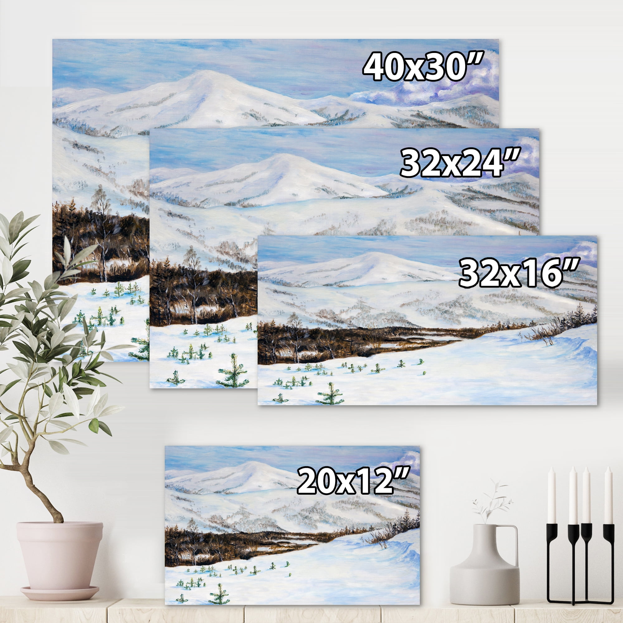 Designart ' Snow-Capped Mountains With Winter Landscape ' Traditional Canvas Wall Art Print