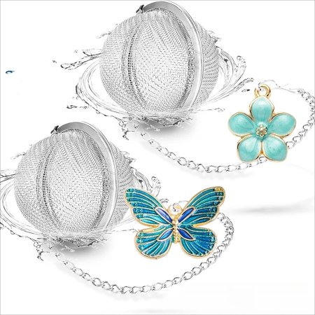 2 Pack Floral & Bee Charm Stainless Steel Tea Infuser Balls Fine Mesh Loose Leaf Tea Strainers Decorative Hanging Chain Tea Steepers for Coffee Herbal Tea Party Gift