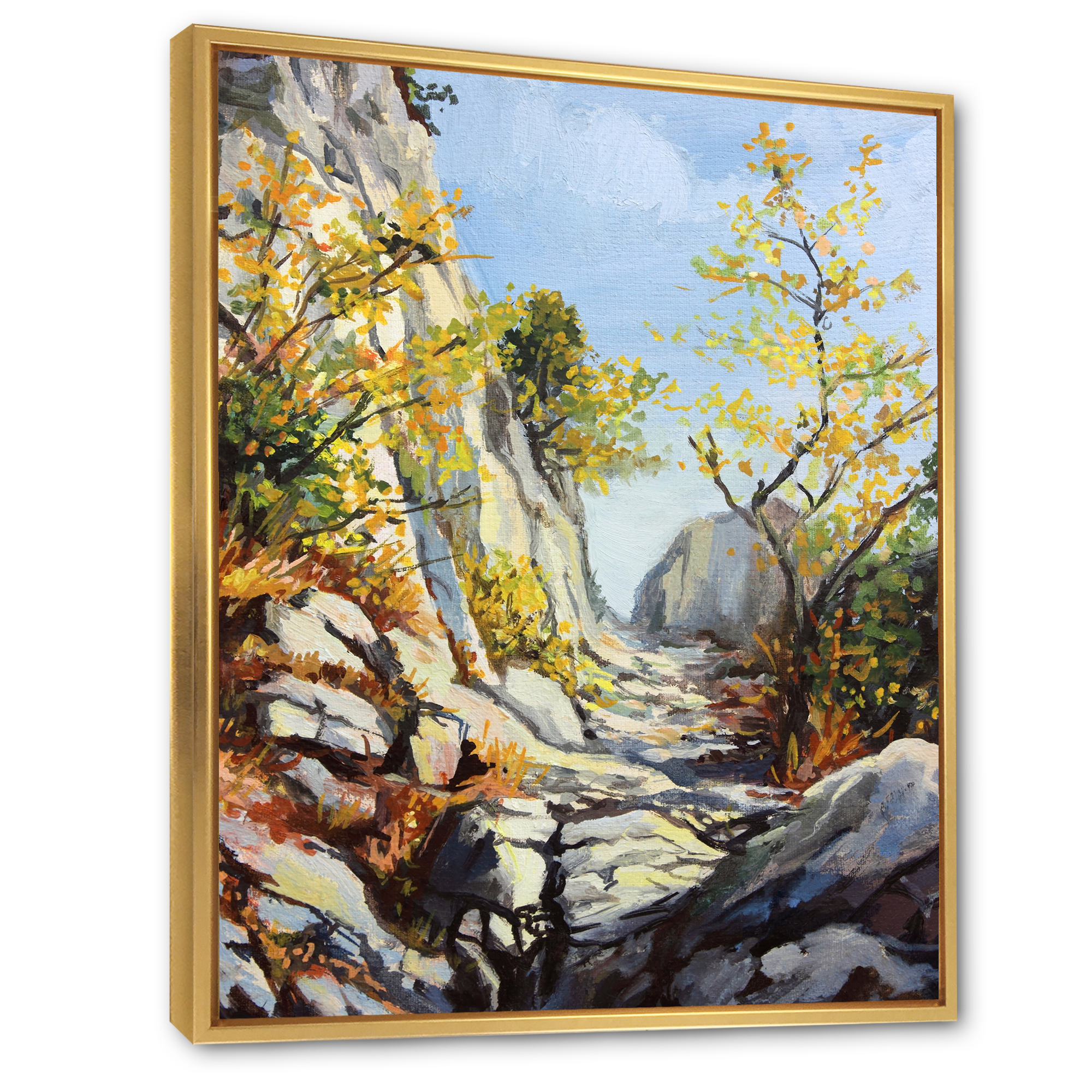Designart 'Marble Path In Autumn Mountain' Traditional Framed Canvas Wall Art Print