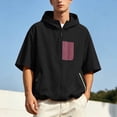 thumbnail image 2 of Puliio Men's Patch Pocket Zip Up Hoodie Oversized Short Sleeve Hooded Jackets Daily Casual Sweatshirts, 2 of 6