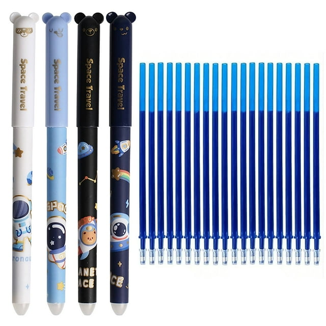 4-Pack Cute Astronaut Erasable Gel Pens + 20PC Refills 0.5mm Smooth Writing Tools,Adorable Space-Themed Erasable Pens with 20ml Ink, 0.5mm Fine Point for Smooth Writing Drawing