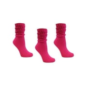 Hot Pink All Cotton 3 Pack Knit Slouch Socks