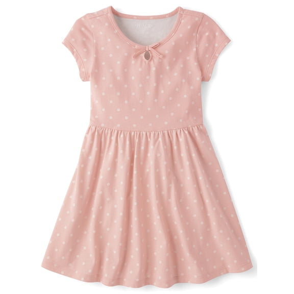 The Children's Place Girls Short Sleeve Polka Dot Keyhole Dress, Sizes XS-XXL