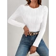 thumbnail image 3 of Women'S Tops 2025 Fall Fashion Long Sleeve Crewneck Blouse Slim Fit Textured Basic Knit T Shirt Y2k Clothes White XXL, 3 of 6