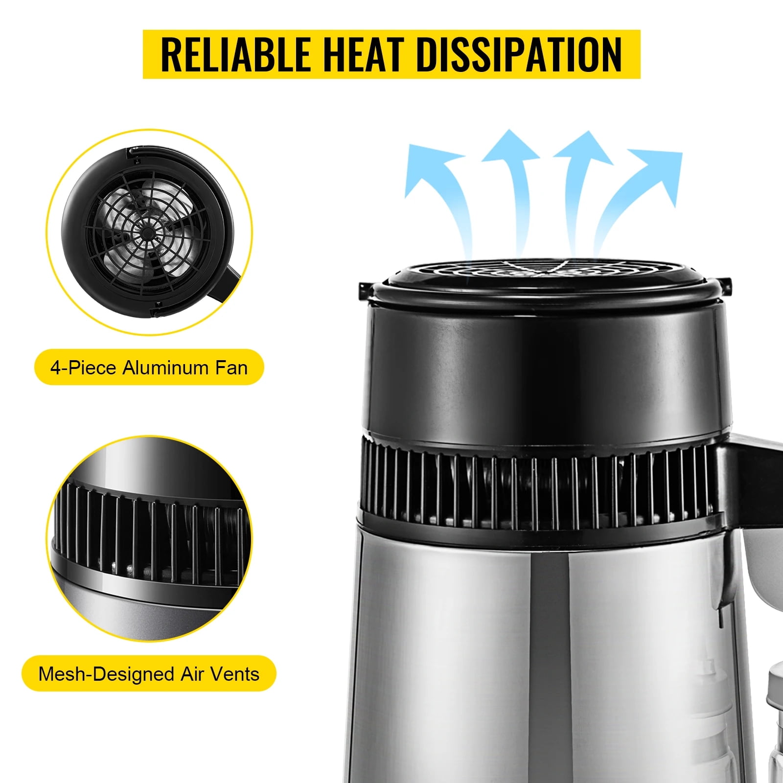 1.1 Gallon/4L Water Distiller Countertop 750W 304 Stainless Steel Distilled Water Maker Machine with Glass Carafe, Home Pure Clean Water Device