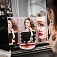thumbnail image 2 of Lighted Makeup Mirror Trifold Vanity Mirror with X/X/X Magnification Natural LED Nights and Touch Screen Batteries and USB Power Supply Adjustable Tabletop Cosmetic Mirror (, 2 of 7