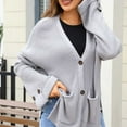thumbnail image 6 of hoksml Women's Solid Color Cardigan with Pockets Side Slits, Casual Button Down Knit Sweater Decorative Cuff Detail Open Front Top, 6 of 9