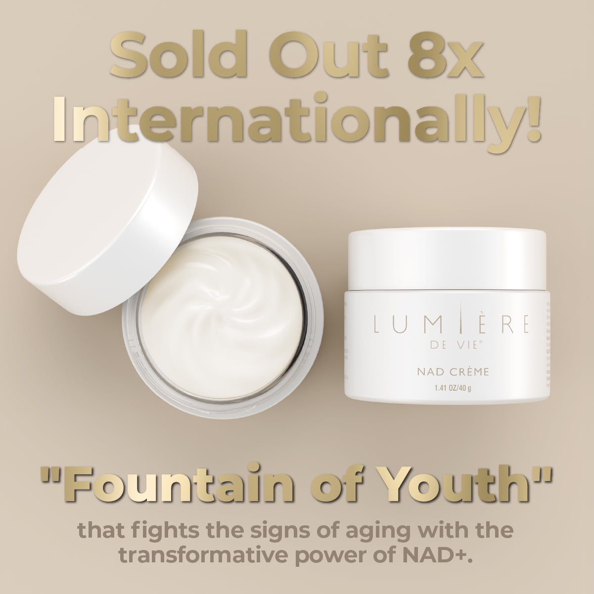 LUMIÈRE DE VIE® NAD Crème – Face Cream with 5% Myristyl Nicotinate, Supports Healthy NAD Levels, Smooths the Look of Fine Lines, Helps Improve Elasticity & Hydration, 40g