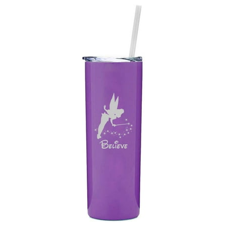 

20 oz Skinny Tall Tumbler Stainless Steel Vacuum Insulated Travel Mug With Straw Fairy Believe (Purple)