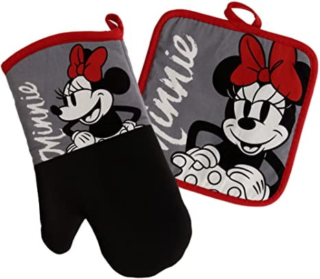 Disney Minnie & Mickey Mouse “Love” White/Red/Black Oven Mitt & Pot Holder New 