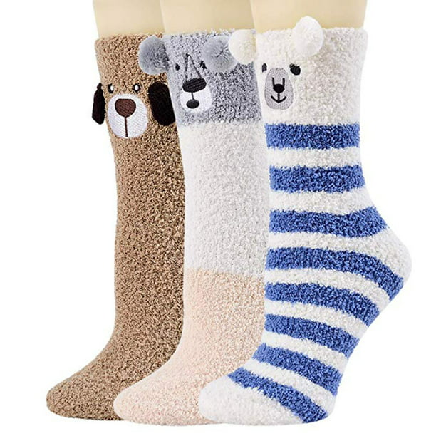 Meet Myself Womens Fuzzy Socks 3 Pairs Warm Soft Slipper Home Sleeping ...