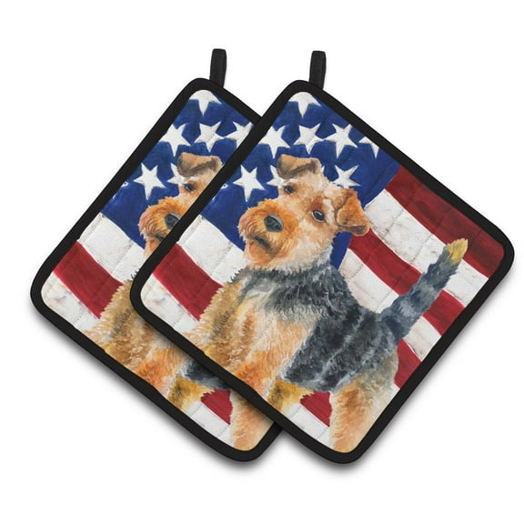 Caroline's Treasures Welsh Terrier Patriotic Pair of Pot Holders