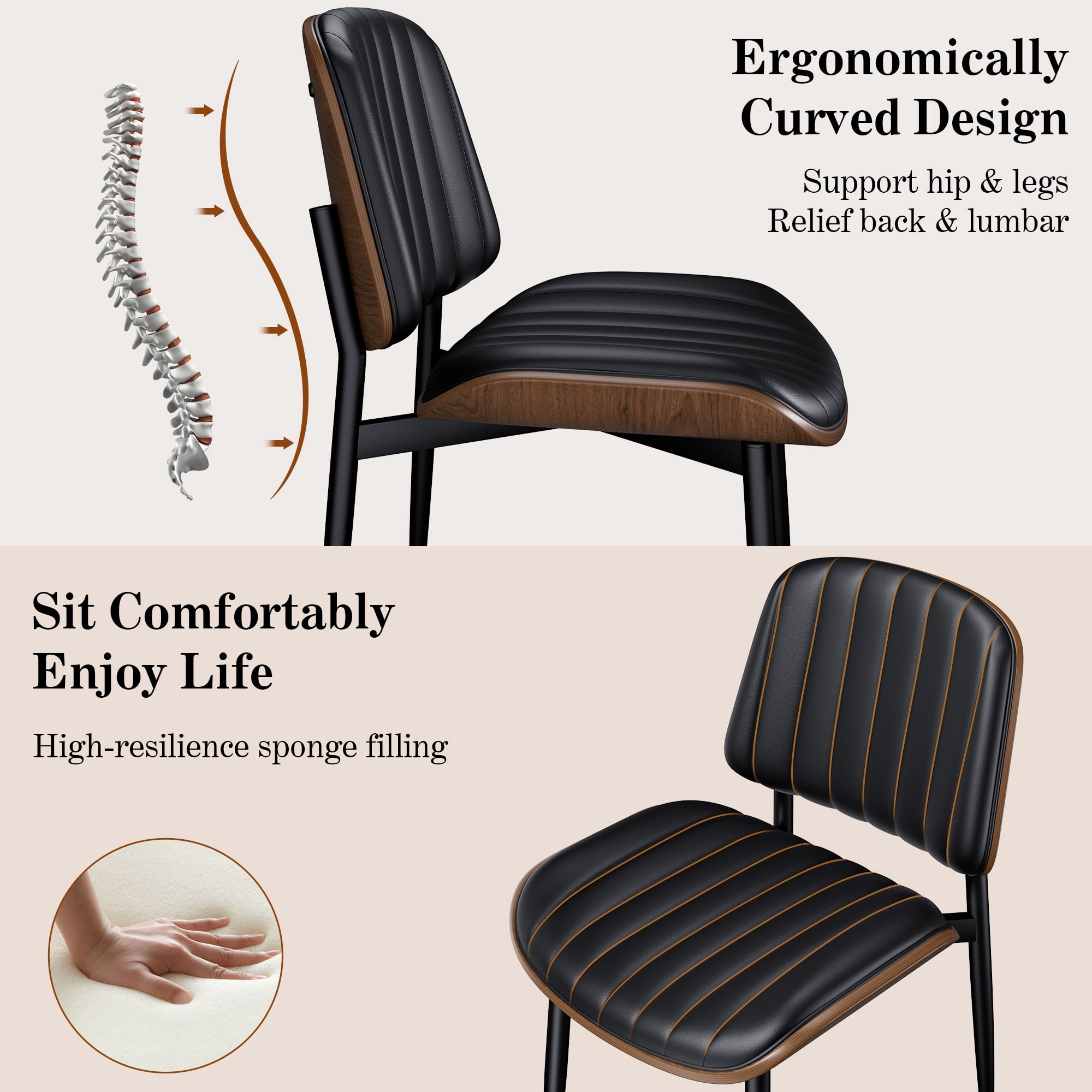 LainTene Modern Dining Room Chairs Set of 2, Faux Leather and Bentwood Design with Metal Legs, Ideal for Kitchen or Dining Space