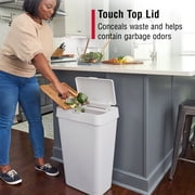 Rubbermaid Kitchen Trash Can, 12.2 Gallon Plastic Touch Top Garbage Bin with Lid, White