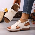 thumbnail image 4 of Rokment Women's Orthopedic Wedges Gladiator Sandals Comfortable Fashion Leather Peep Open Toe Arch Support Non Slip Walking Work Platform Slingback Sandals for Woman White Size 8, 4 of 9