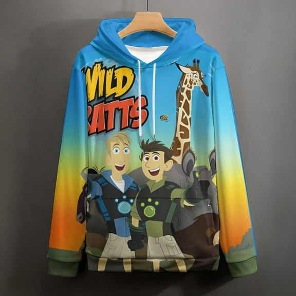 Wild Kratts Hoodies for Men Women 3D Print Pullover Novelty Hooded Sweatshirt Hoodies with Big Pockets S