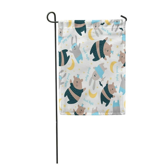 POGLIP Bear Happy Pajama Party Sweet with Cute Forest Beautiful Berry Bird Cart Garden Flag Decorative Flag House Banner 28x40 inch