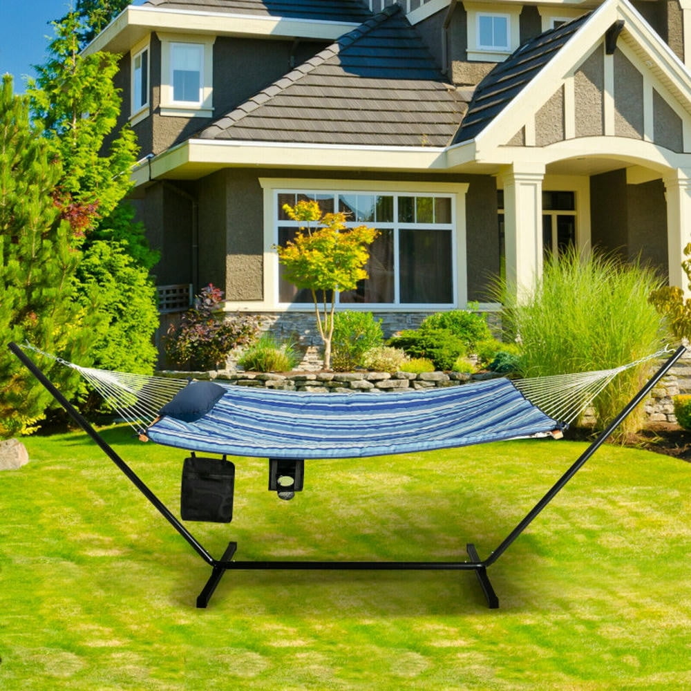 Spaco Hammock Chair Swing, Hanging Chair, Hammock Swing, Hammock Chair Stand Set Cotton Swing with Pillow Cup Holder Indoor Outdoor