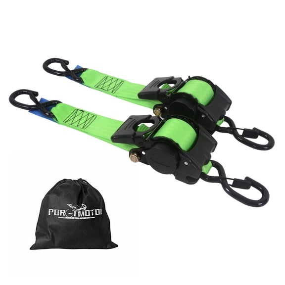Porotmotor 2in x 10ft Retractable Ratchet Straps, 3000lbs Break Strength Auto Self Retracting Tie Down Straps for Cargo, Truck, Motorcycle, ATV, 2 Pack, Green