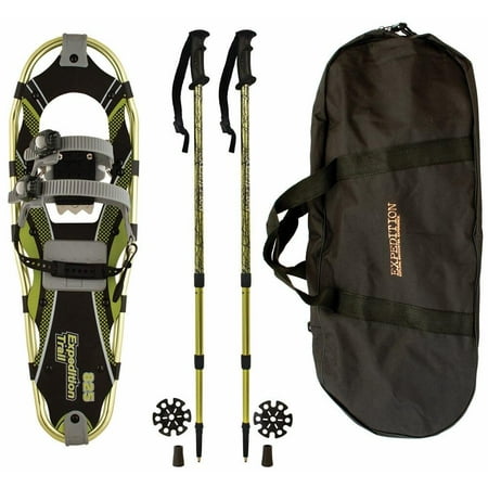 Expedition Outdoors Expedition Trail Snowshoes Kit  Winter walker Lightweight Aluminum Snowshoes  Size 25  with Trekking Poles  and Carry Bag for Adult Men and Women.