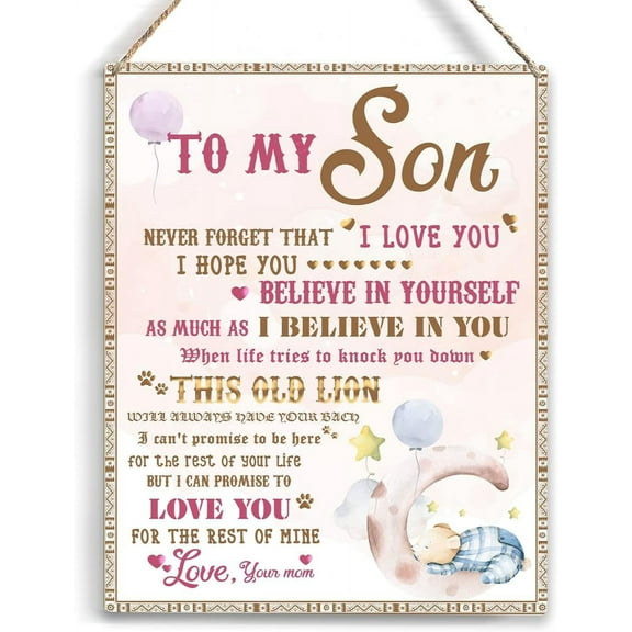 To My Son Wooden Hanging Sign from Mom Son Gifts Family Wall Decor for Bedroom Birthday Christmas Thanksgiving Gifts for Son Him Wall Art Gifts for Boys Room 8x10 Inch