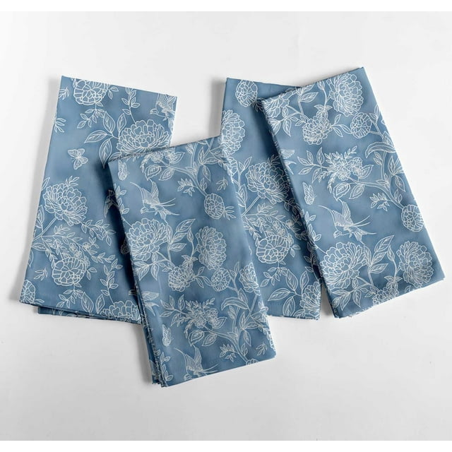 Vargottam Designer Cotton Canvas Napkins - Set of 12, 20-Inch, Blue Tone Botanical Line Art Print, Durable & Absorbent Cloth Napkins for Dining, Parties, and Home Decor - Machine Washable
