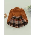 thumbnail image 4 of 3PCS Toddler Girl Skirt Sets Turtleneck Long Sleeve Knit Sweater A Line Mini Flannel Plaid Skirt Fall Winter Outfits (Brown, 12-18 Months), 4 of 7
