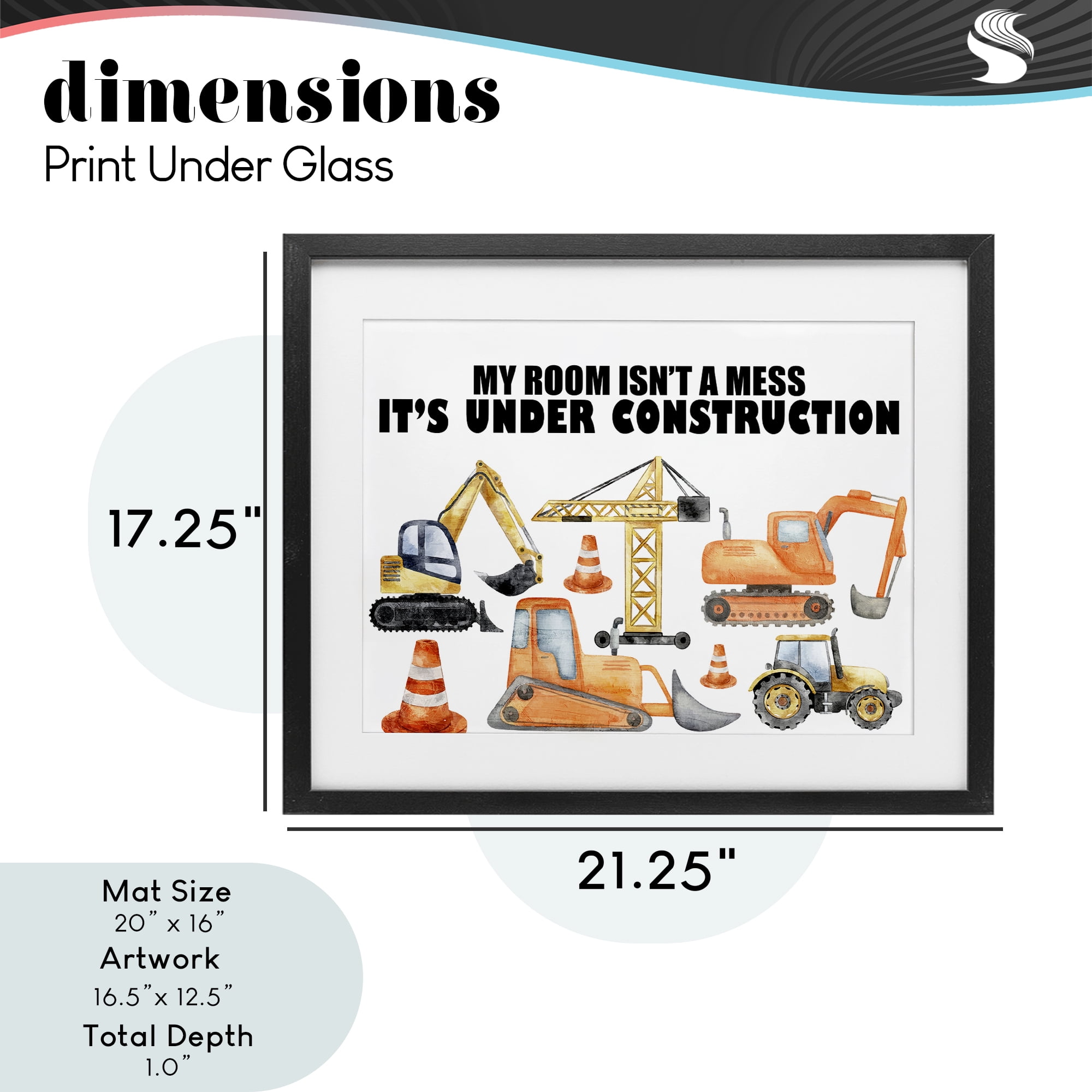 Not A Mess Under Construction Black Framed Print Under Glass, design by Kim Allen