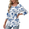 thumbnail image 6 of Womens Crew Neck Shirts 3/4 Sleeve Blouses Tunics Top Floral Printed Shirts Fashion 2026 Basic Tops Going Out Outfits Y2K Clothes, 6 of 7