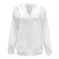thumbnail image 5 of Arlun Women Casual Long Sleeve V-Neck Sweatshirts Solid Color Loose Fit Lightweight Pullover Tops Soft Comfortable Basic Leisure Hoodless Sweatshirts White XL, 5 of 5