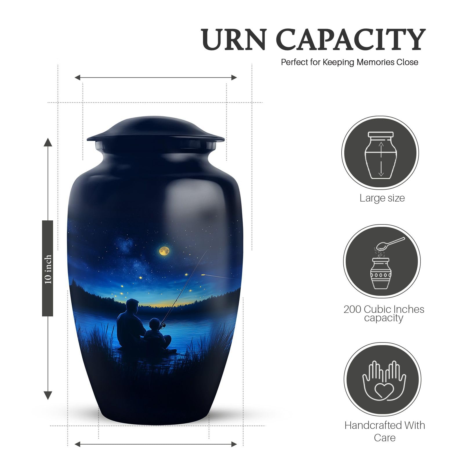 KARYLIZ Fisherman Large Outdoor Urns for Ashes Adults Males - Fishing Funeral Urn for Human Ashes Adult - Ash Container for Women - Cremation Urns for Men - Dad Blue Urn for Burial in Ground 10 Inch