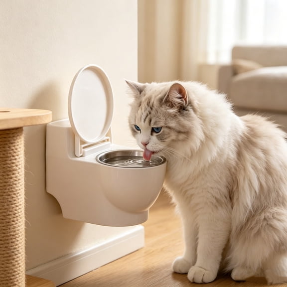 Cat Water Dispenser, Funny Toilet Shaped Water Bowl, Easy Cleaning Automatic Cat Gravity Refilling Waterer, Wall Mounted for Cats and Small/Medium Dogs
