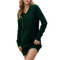 thumbnail image 2 of Vestido Tipo Suéter con Cuello en V para Mujer, Estilo Suéter Tipo Túnica Holgado Informal de Larga con Punto y Larga para Otoño. Verde Oscuro M, 2 of 7