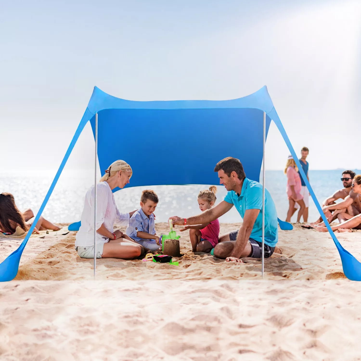 2-Pole Beach Canopy Tent with UPF 50+ UV Protection, Sandbags & Accessories - Large Sun Shade for Camping, Fishing, Backyard & Picnic