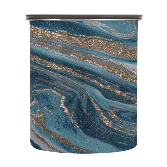 500ml Stainless Steel Food Storage Containers Blue and Gold Swirling Airtight Kitchen Canisters with Vacuum Lid for Coffee Tea Flour Sugar Grains