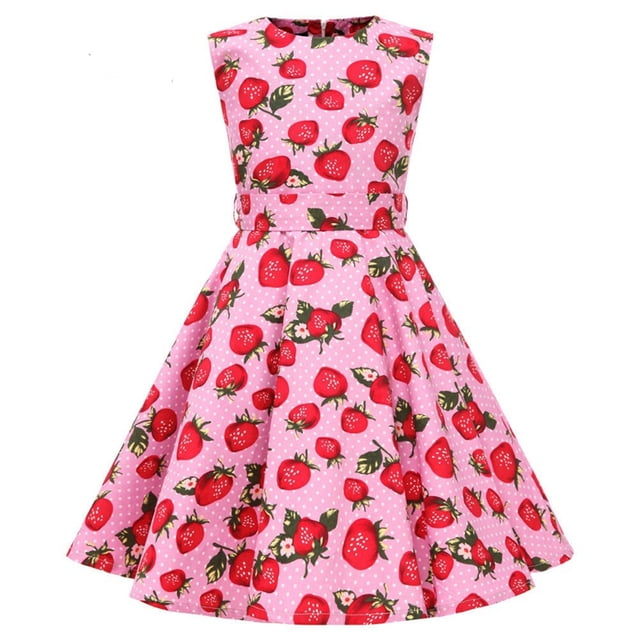 Polka Dot Vintage Enfants des Années 1950 Swing Robe Fleur Floral Midi Robe Coton Robe d'Été Bébé Fille