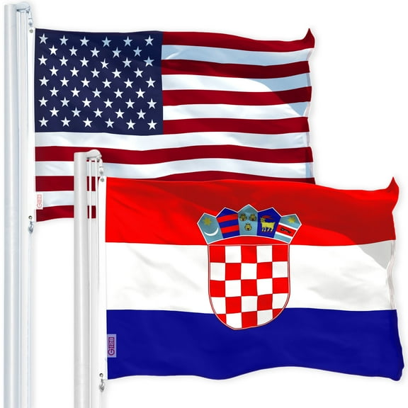G128 Combo Pack: USA American Flag 3x5 Ft 150D Printed Stars & Croatia (Croatian) Flag 3x5 Ft 150D Printed