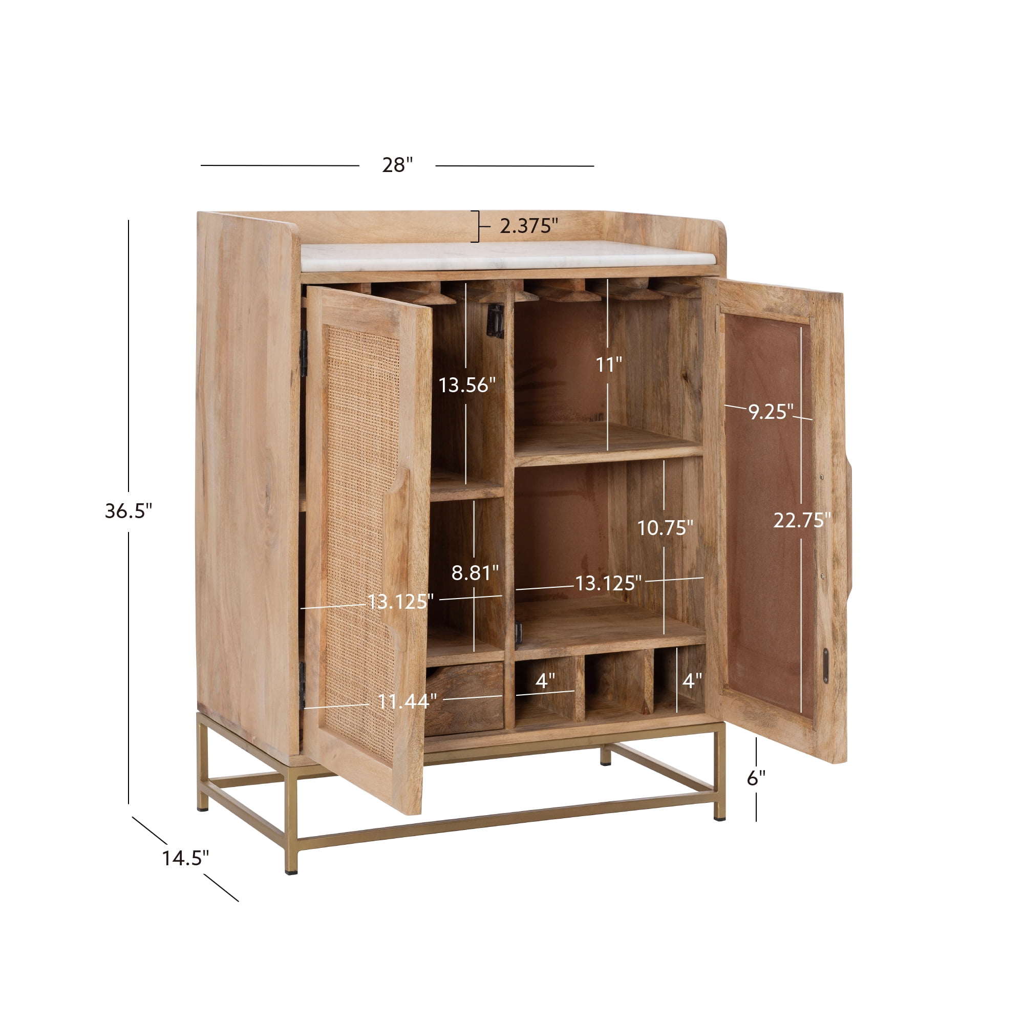 Powell Blair Rattan Bar Cabinet with Marble Top, Natural