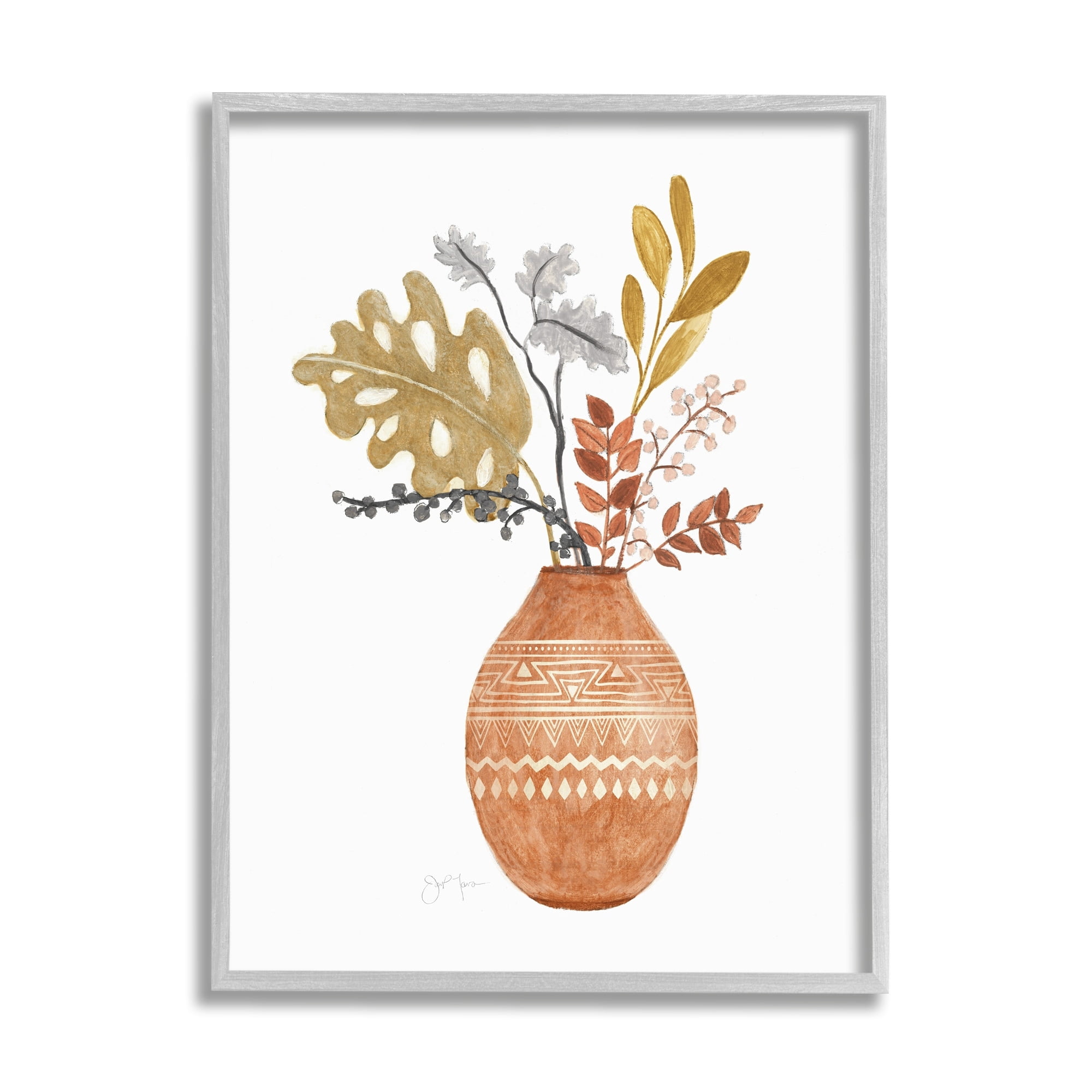 Stupell Industries Botanical Plant Still Life Boho Aztec Patterned Vase,16 x 20, Design by Tava Studios